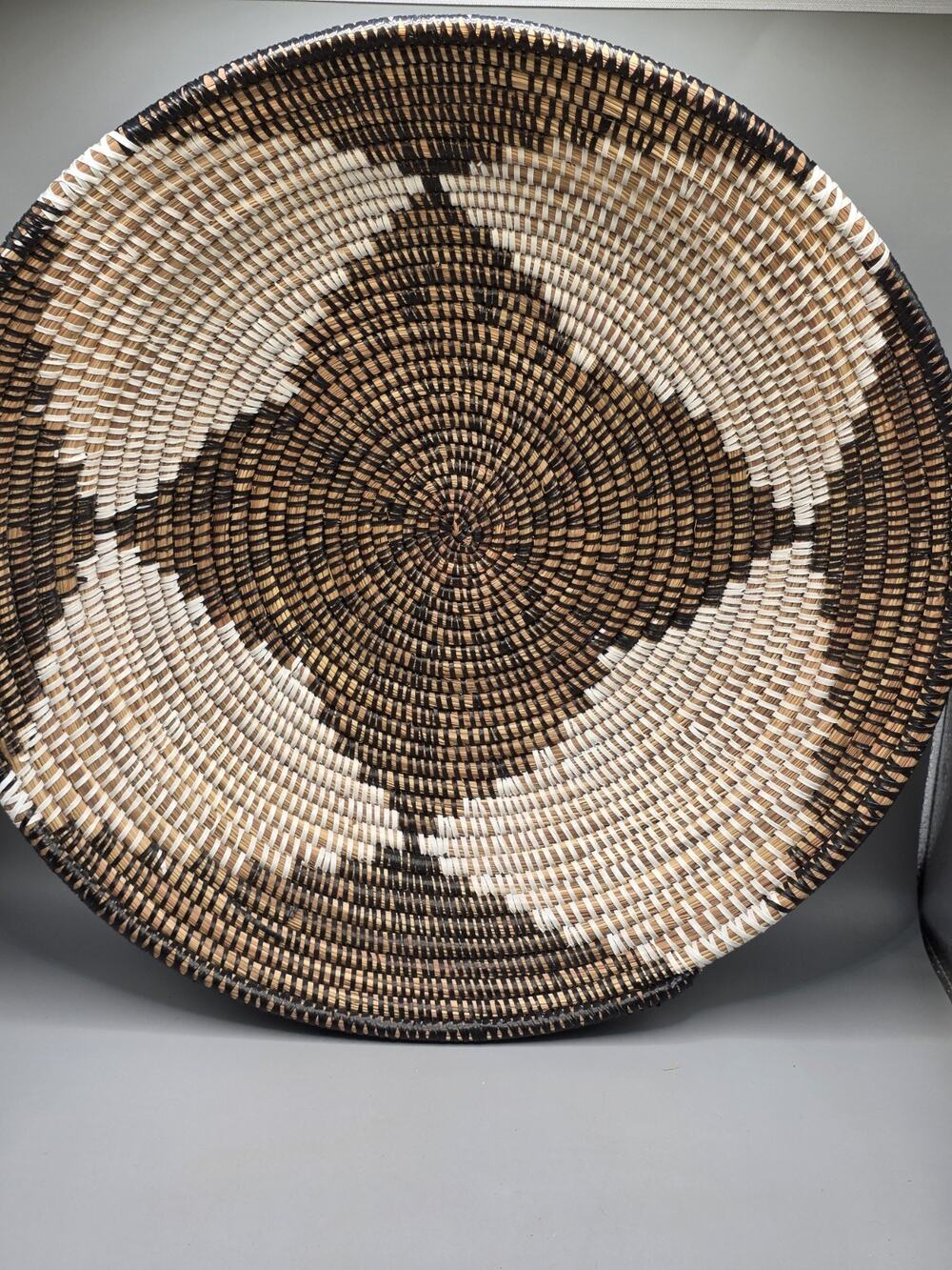Vintage African Woven Basket Plate Coiled Grass Star Diamond Pattern Wall...